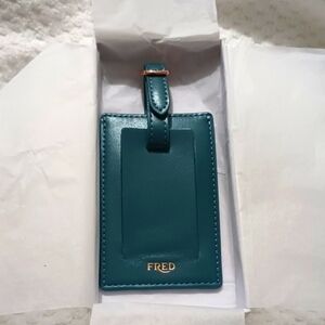 FRED Green Leather Luggage Tag With Rose Gold Colored Buckle